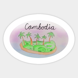 Cambodia watercolor Island travel, beach, sea and palm trees. Holidays and vacation, summer and relaxation Sticker